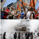 Rainbow flags and tear gas. Above: New York Pride Parade (Reuters/Brendan McDermid). Below: Istanbul Pride Parade (EPA/Sedat Suna).